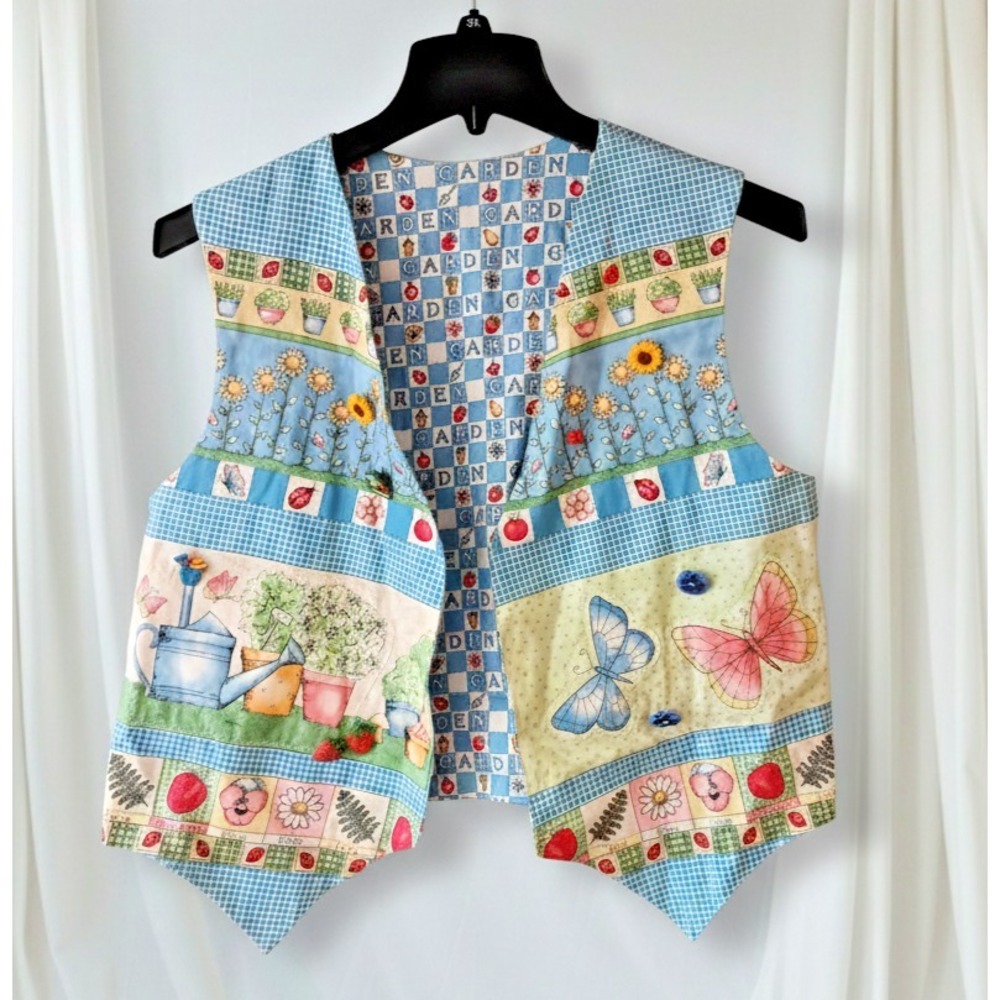 Womens Vintage 90s Easter Spring Garden Theme Vest Size M Sunflower‎ Ladybug
